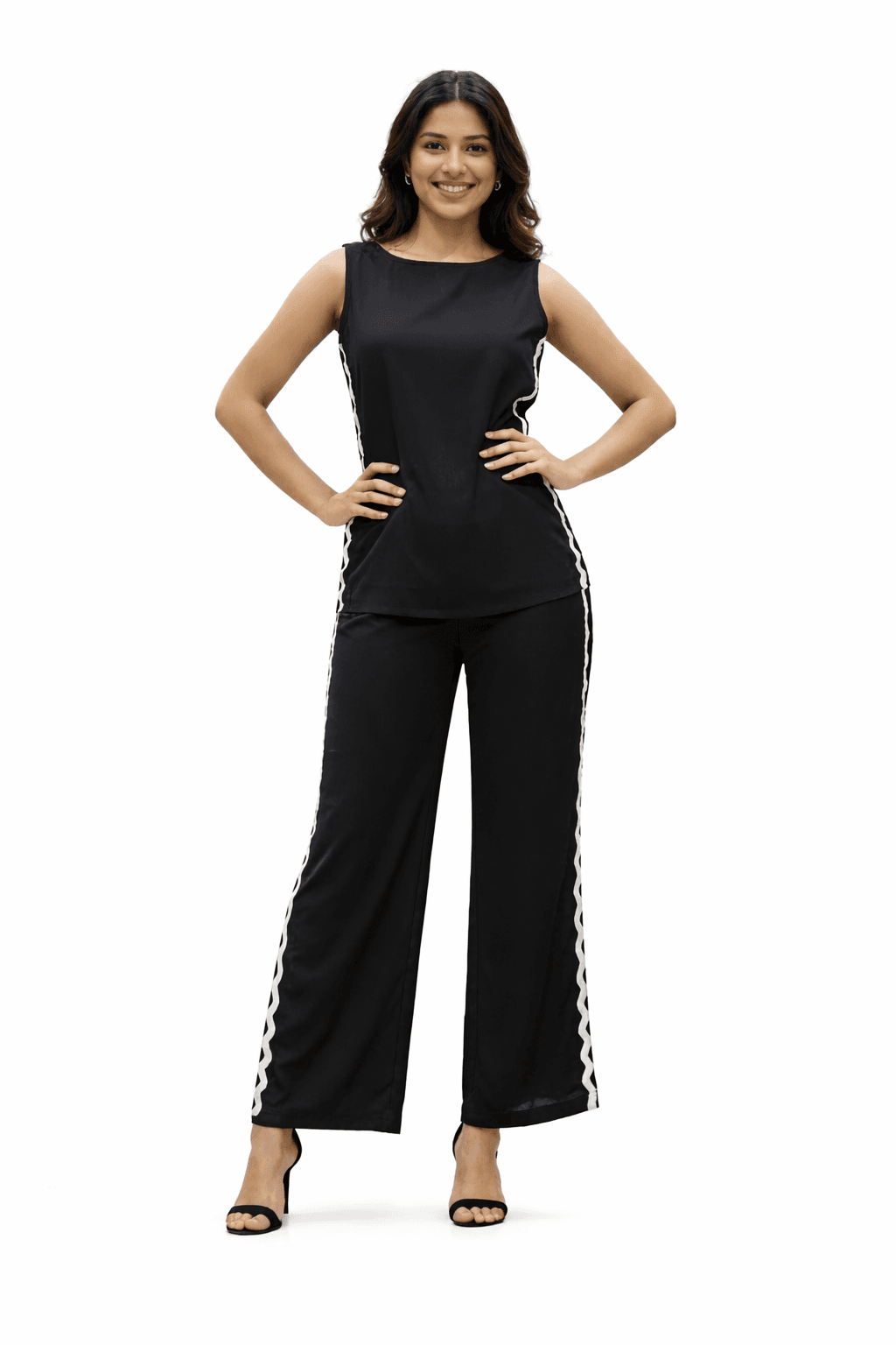 Darshan Style Hub Women’s Black Co-ord Set | Boat Neck, Sleeveless Ethnic Set