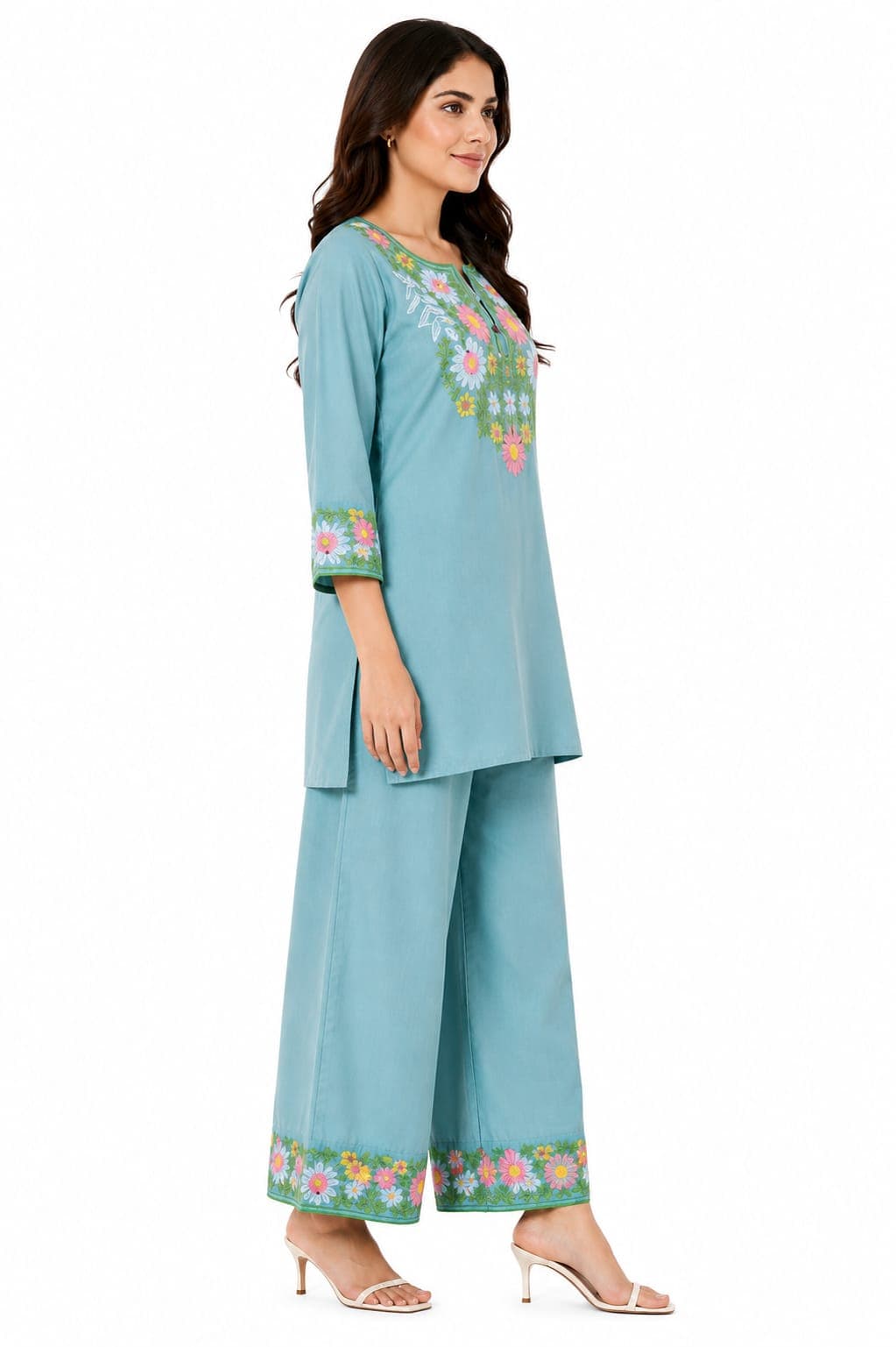 DSH Darshan Style Hub Women's Blue Floral Print Cotton Sleeveless Tunic Top | Casual Summer & Office Wear
