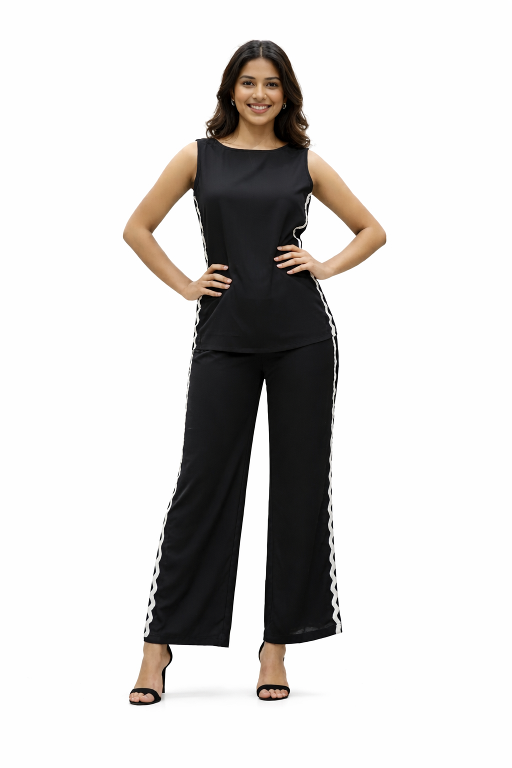 Darshan Style Hub Women’s Black Co-ord Set | Boat Neck, Sleeveless Ethnic Set